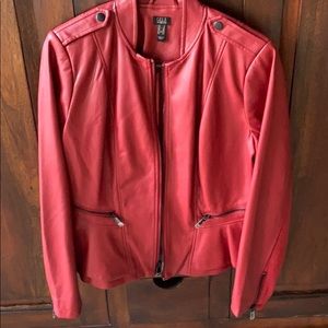 Italian red leather peplum jacket